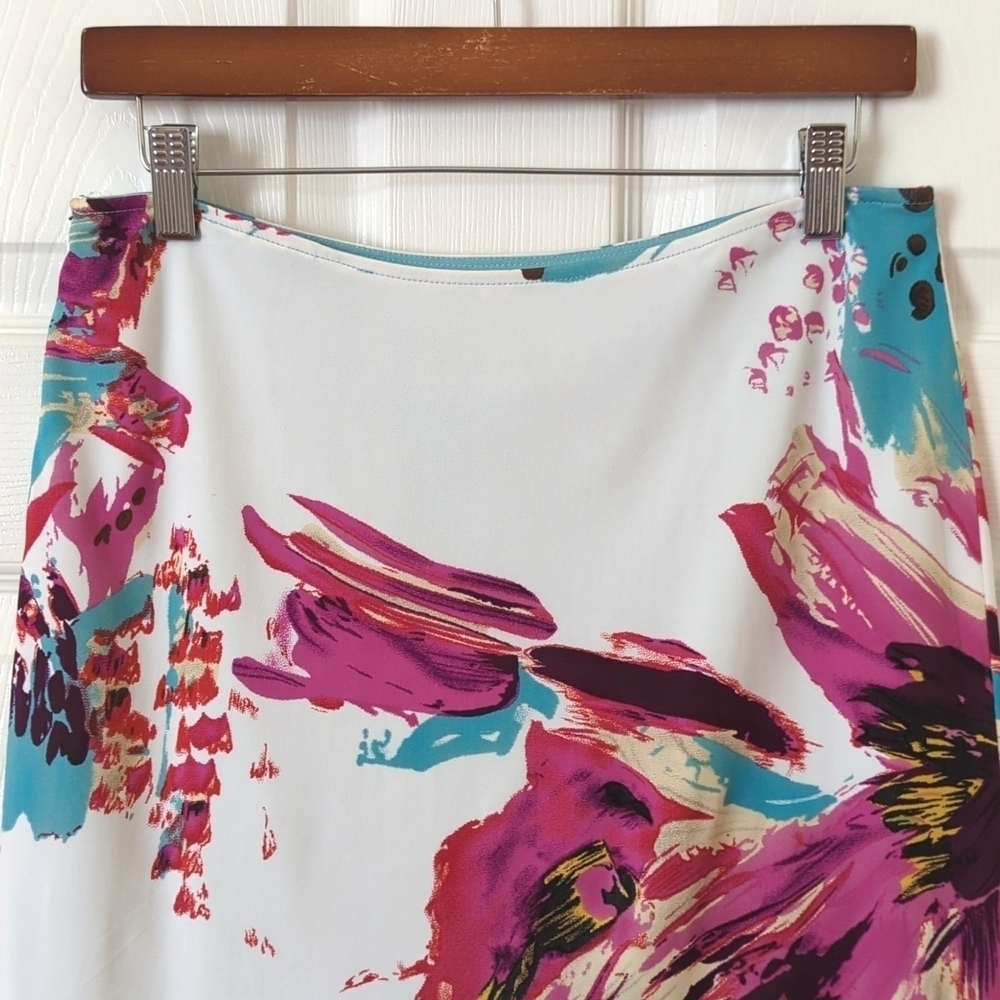 Yigal Azrouel Vibrant Abstract Printed Silk Blend Low Waisted A-Line Mini Skirt - Picture 9 of 11